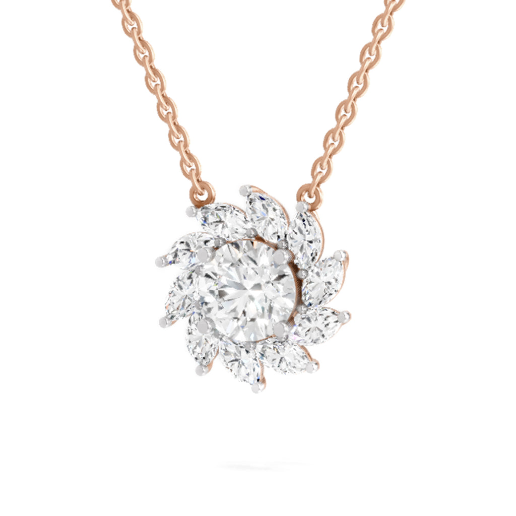 3.30 Ct Round Shape Floral Diamond Necklace | 14K Yellow Gold
