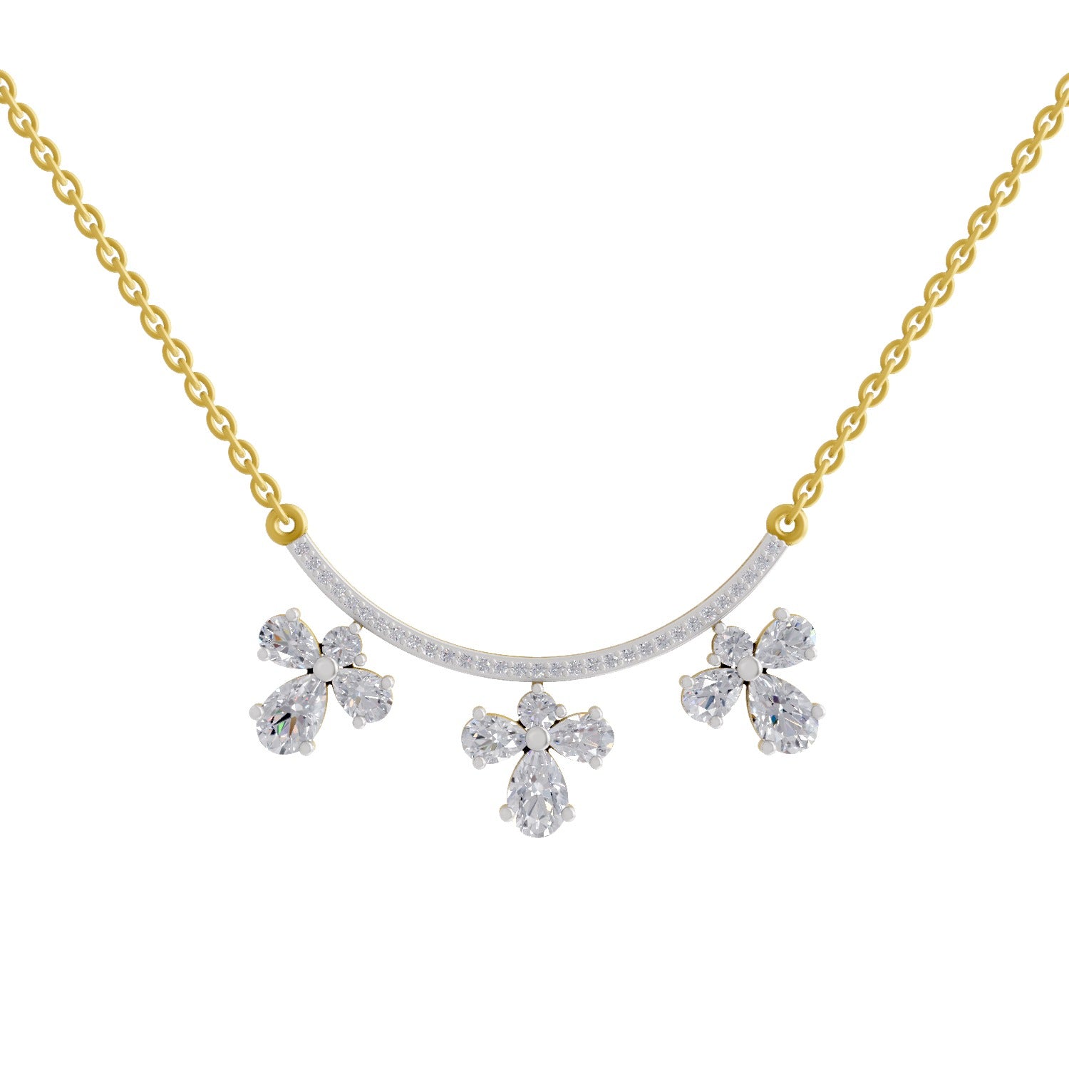 1.91 Ct Pear Floral Drop Diamond Necklace in 14K