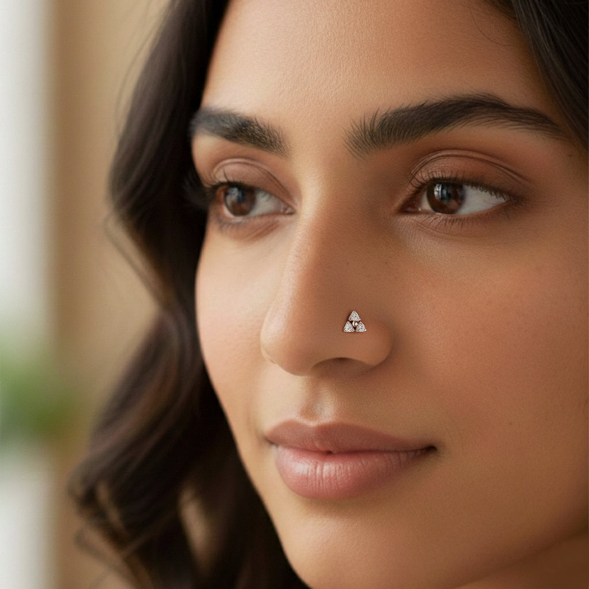 0.08 Carat Lab Grown Diamond The Trinity Stud Nosepin | 14K Yellow Gold (Screw)
