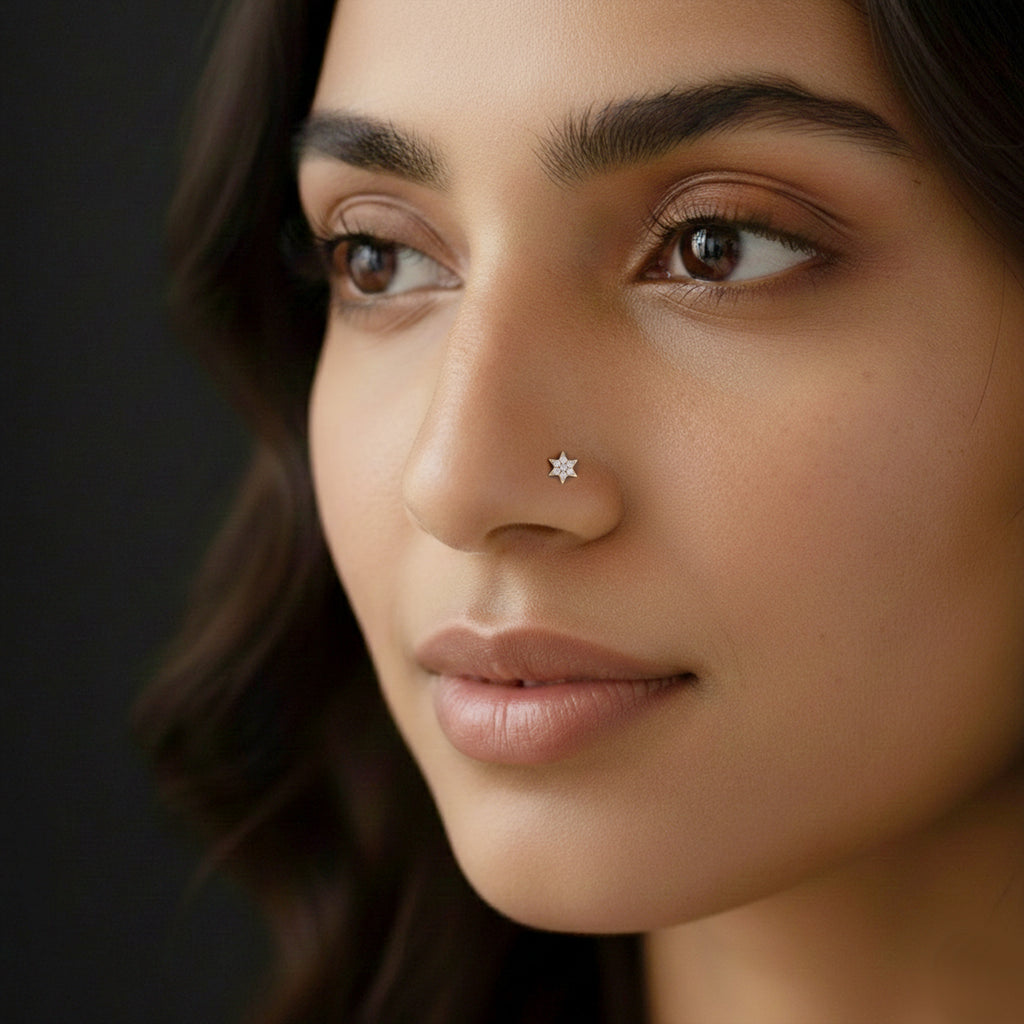 0.11 Carat Lab Grown Diamond StarFlare Nosepin | 14K Rose Gold (Wire)