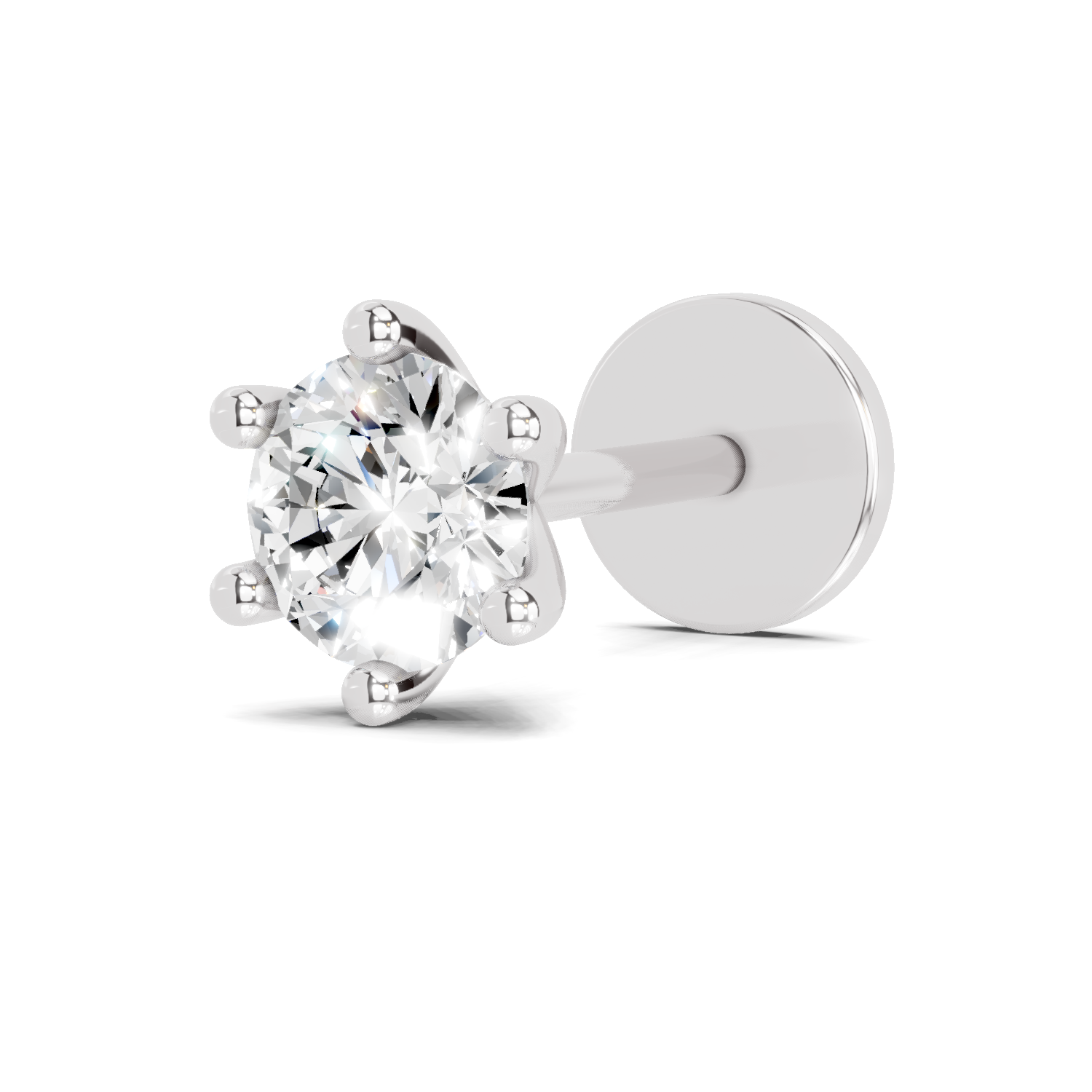 0.05 Carat Lab Grown Diamond Solitaire Flat-Back Labret Nosepin | 14K White Gold (Screw)