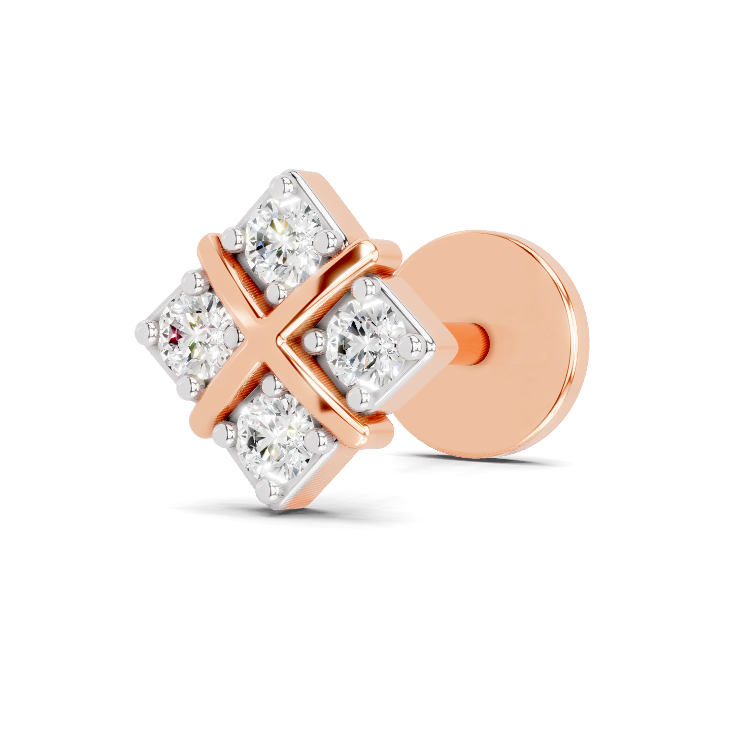 0.09 Carat Lab Grown Diamond Royal Four Nosepin | 14K Rose Gold (Screw)