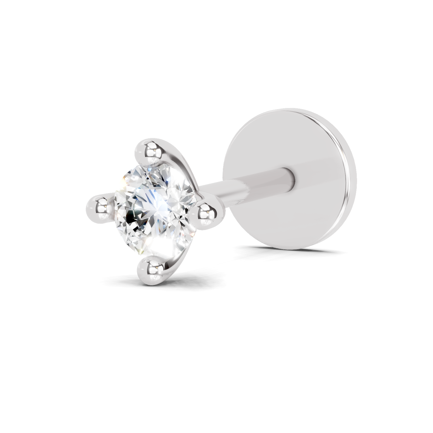 0.06 Carat Lab Grown Diamond 4-Prong Nose Stud Nosepin | 14K White Gold (Screw)