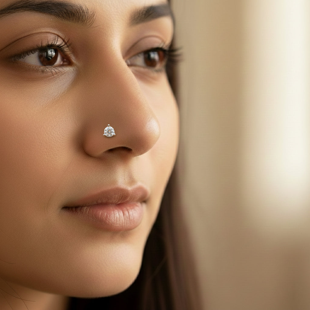 0.50 Ct Solitaire Round Shape Diamond Nose Pin | 14K Yellow Gold