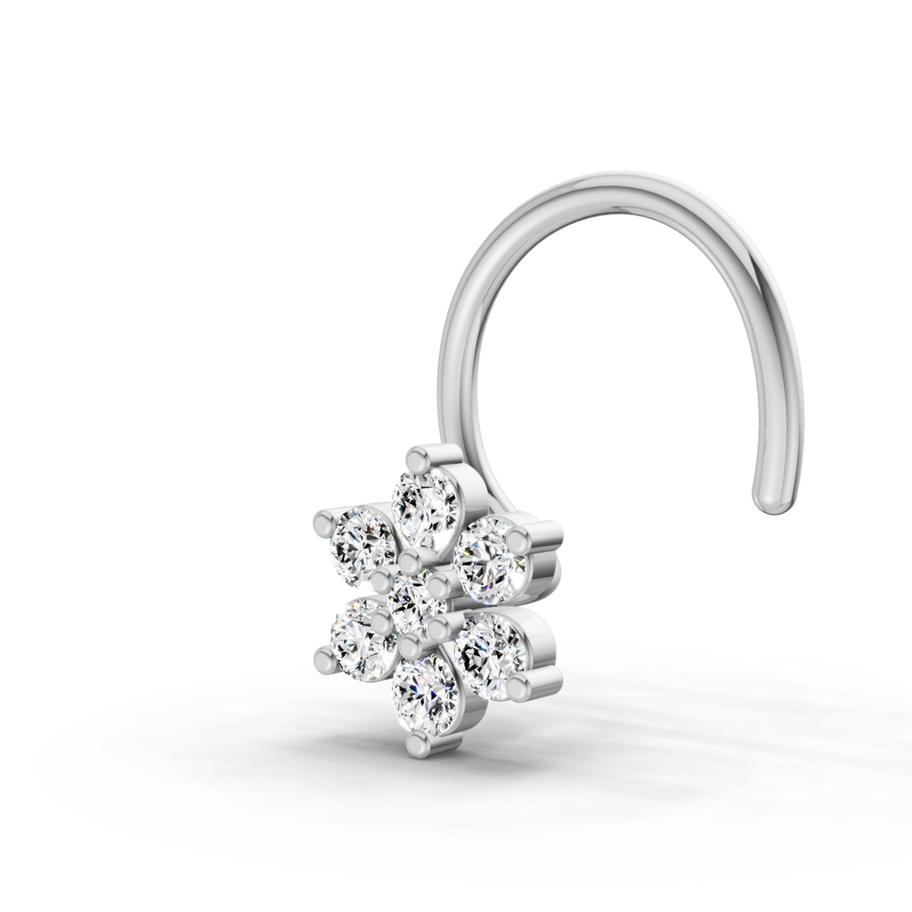 0.07 Carat Lab Grown Diamond 7Stoned Real Nosepin | 14K White Gold (Wire)