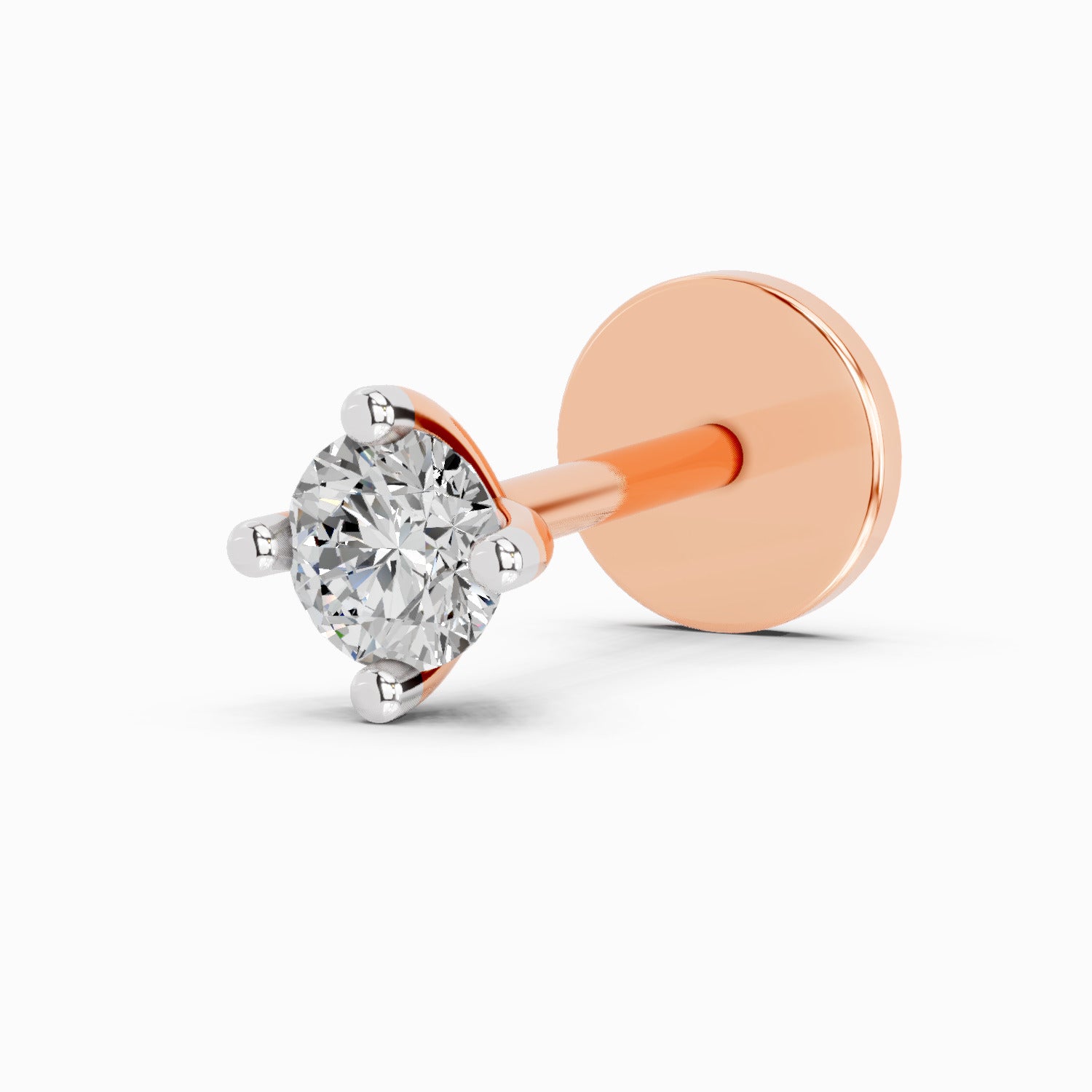 0.05 Carat Round Shape Solitaire Diamond Nose Pin | 14K Rose Gold-Screw