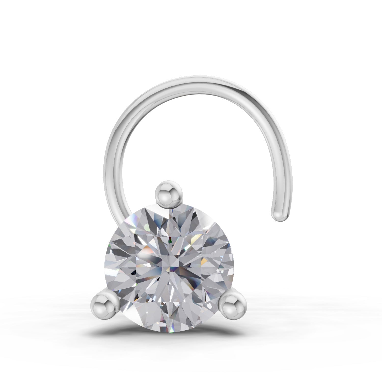 0.07 Ct Round Shape 3 Prong Solitaire Diamond Nose Pin | 14K White Gold