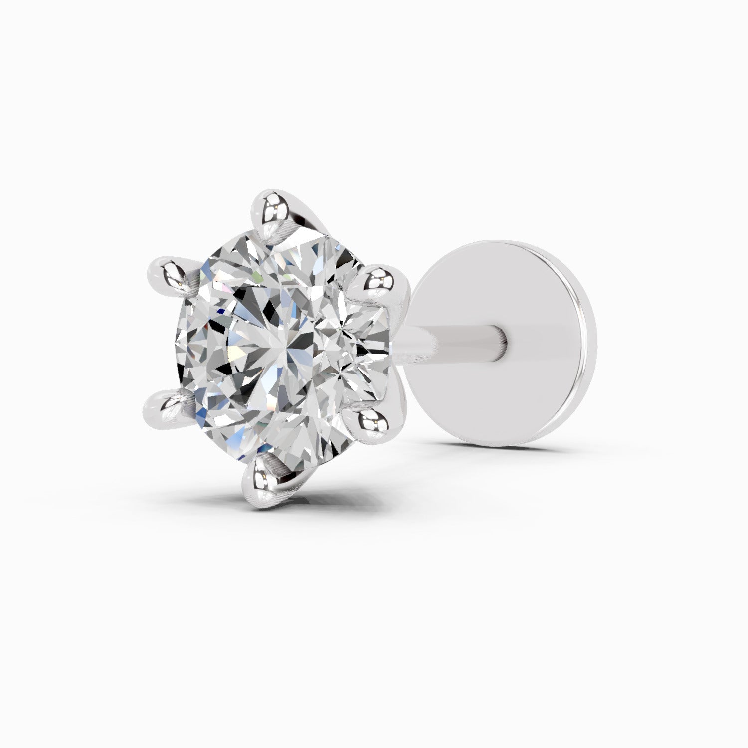 0.15 Carat Round Shape 6 Prong Solitaire Diamond Nose Pin | 14K White Gold-Screw