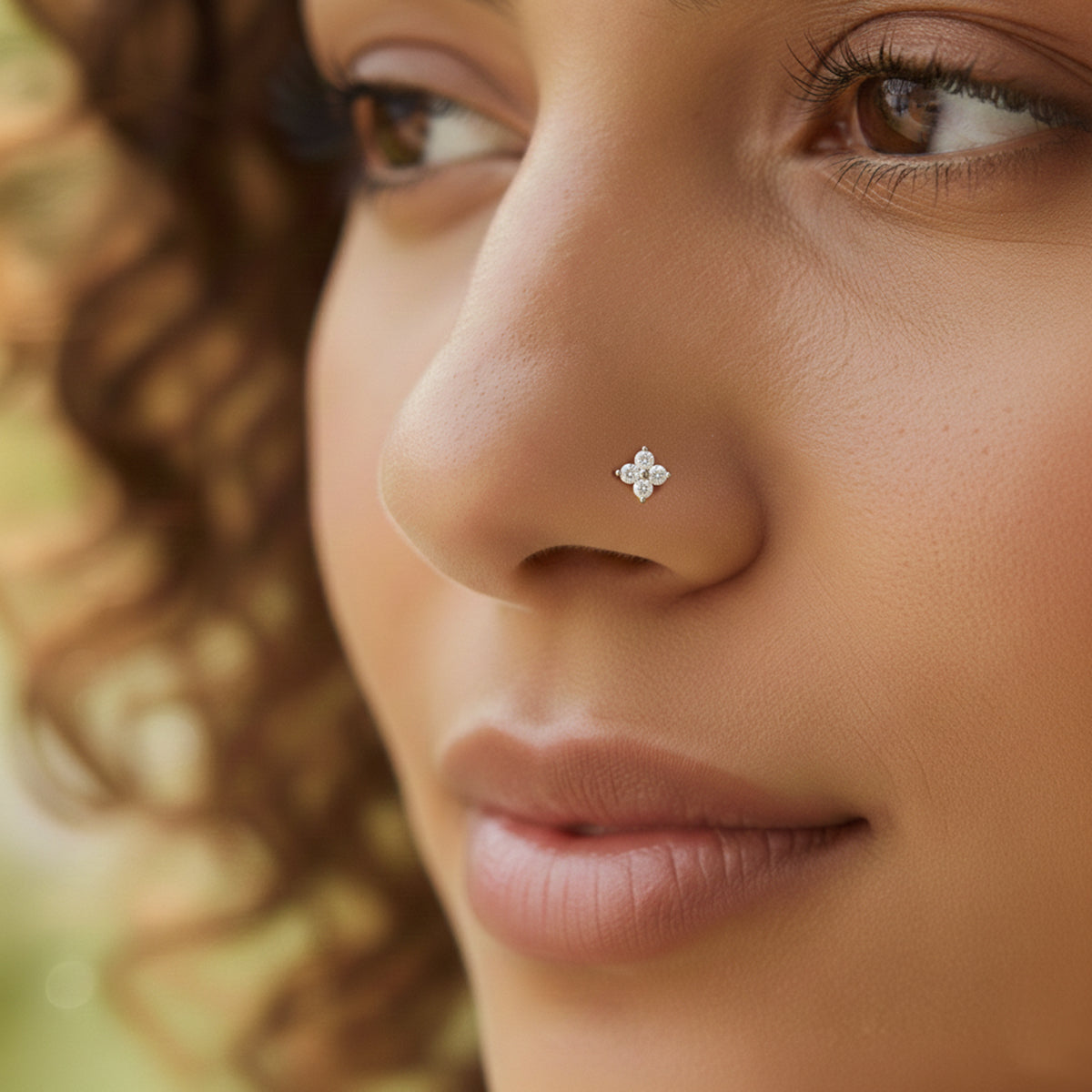 0.1 Carat Lab Grown Diamond Round Shape Cluster Nosepin | 14K Rose Gold (Wire)