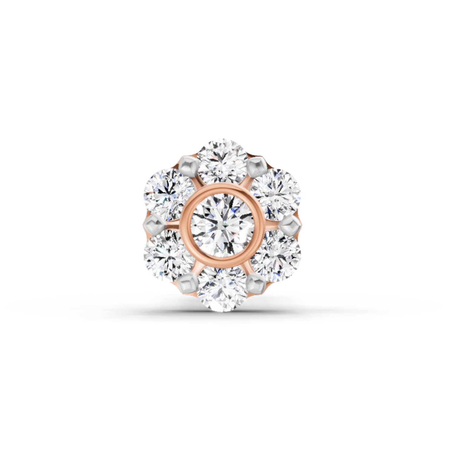 0.11 Ct Floral Stud Round Shape Nose Pin | 14K Rose Gold