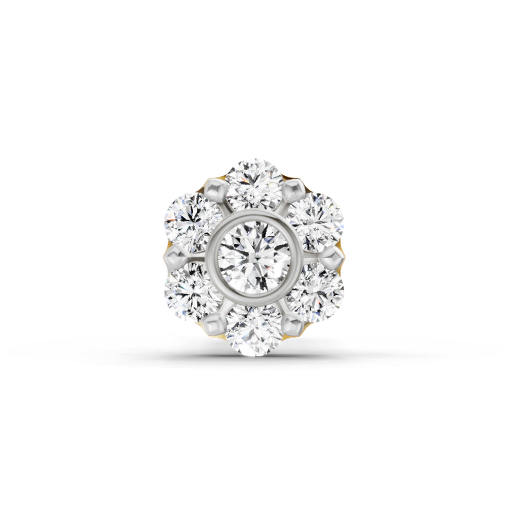 0.11 Ct Floral Stud Round Shape Nose Pin | 14K Yellow Gold