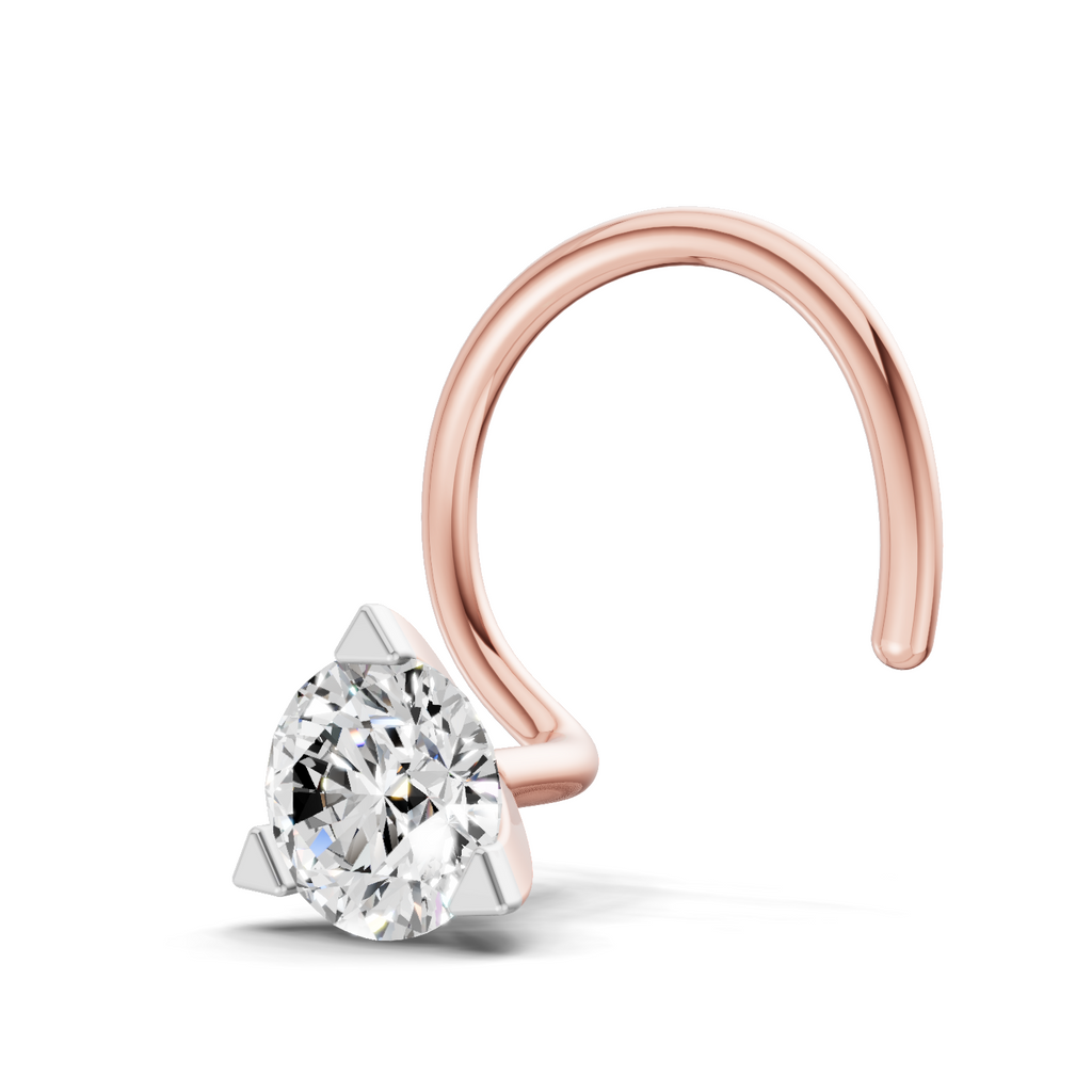 0.22 Carat Lab Grown Diamond Three Prong Solitaire Nosepin | 14K Rose Gold (Wire)