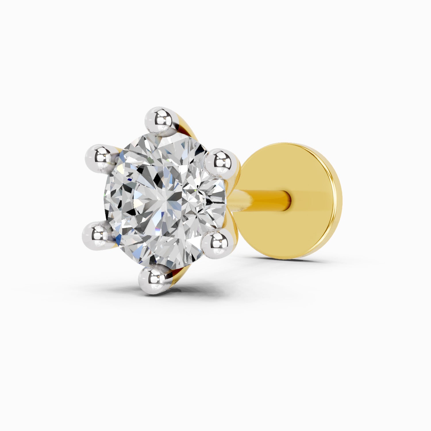 0.06 Carat Round Shape 6 Prong Solitaire Diamond Nose Pin | 14K Yellow Gold-Screw