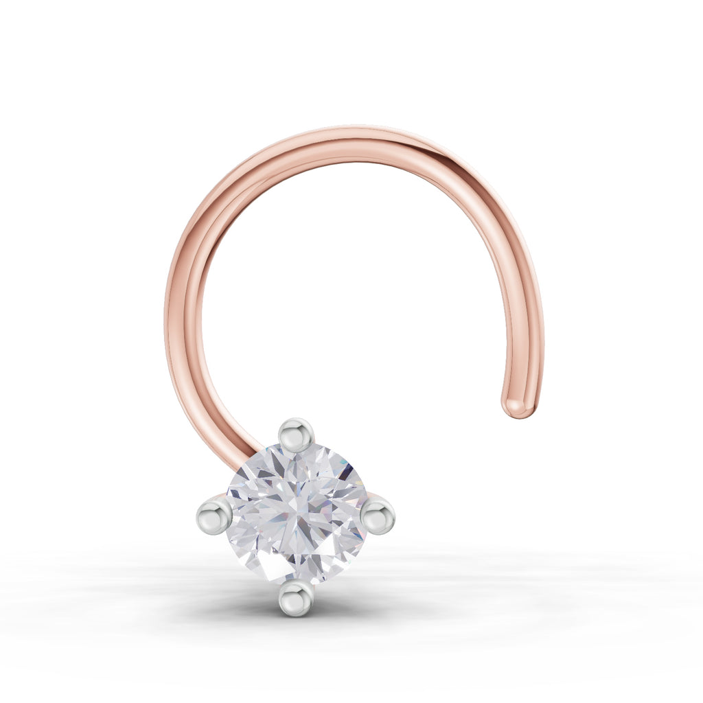 0.03 Ct Round Shape 4 Prong Solitaire Diamond Nose Pin | 14K Yellow Gold