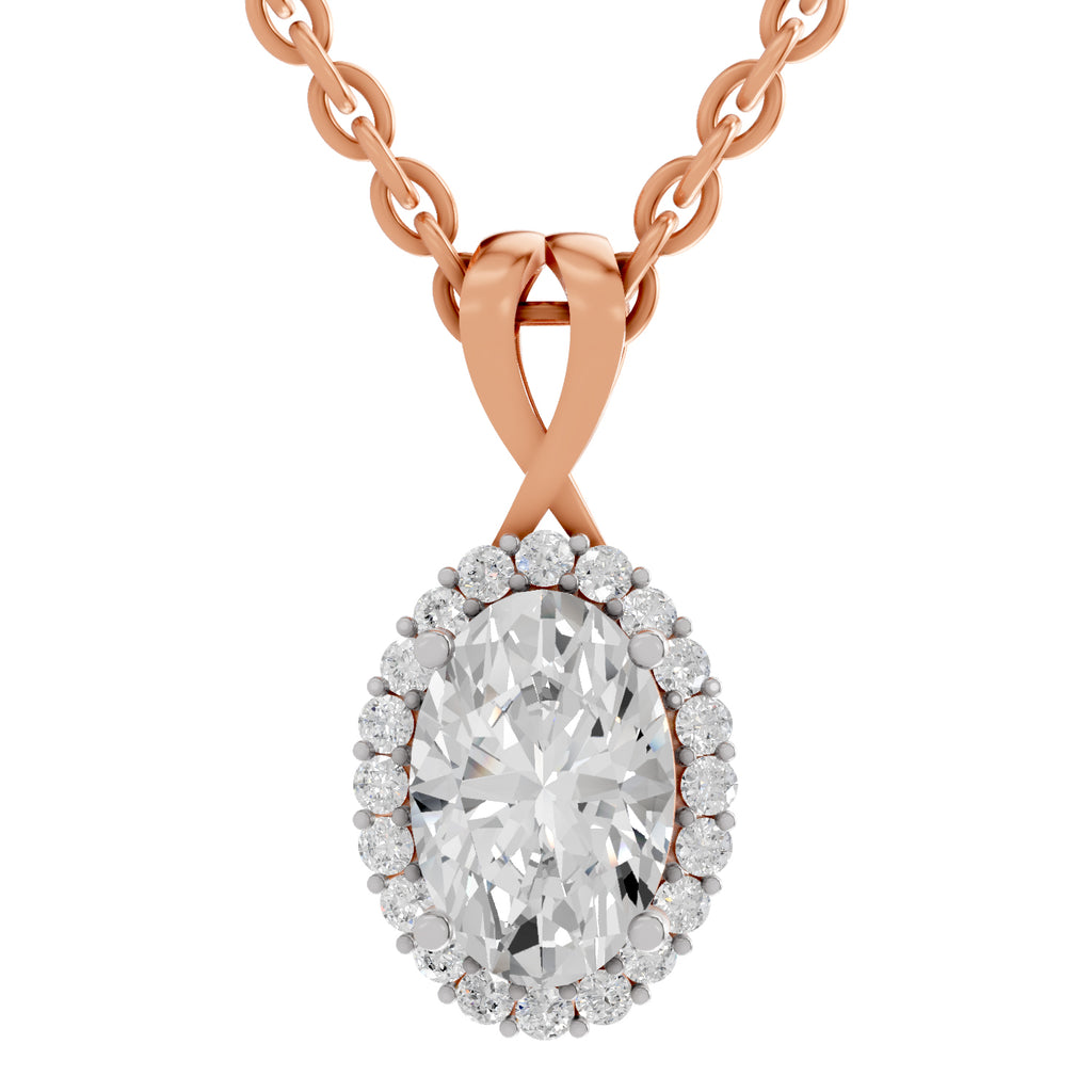 2.23 Ct Oval Shape Halo Diamond Pendant in 14K