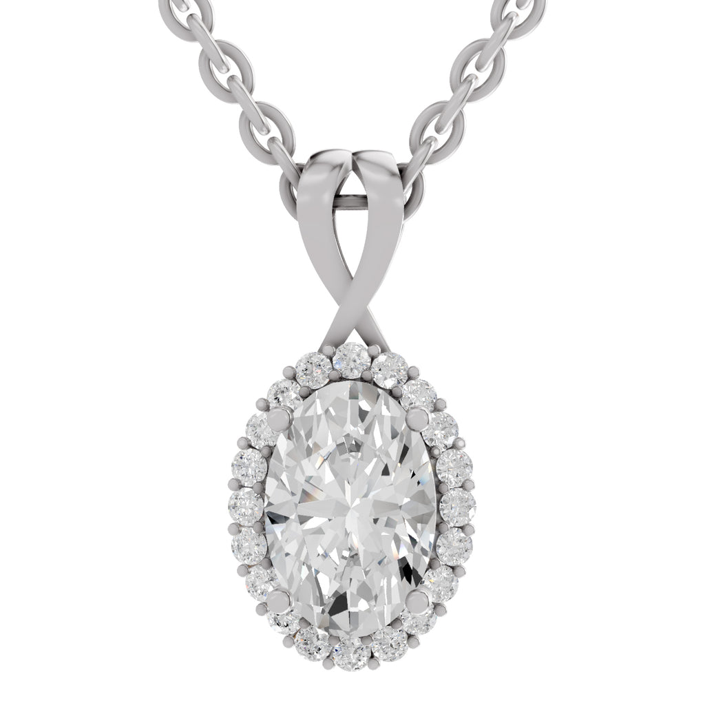 2.23 Ct Oval Shape Halo Diamond Pendant in 14K