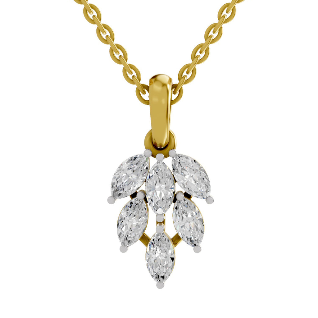 Marquise Cut Diamond Leaf Cluster Pendant in 14K