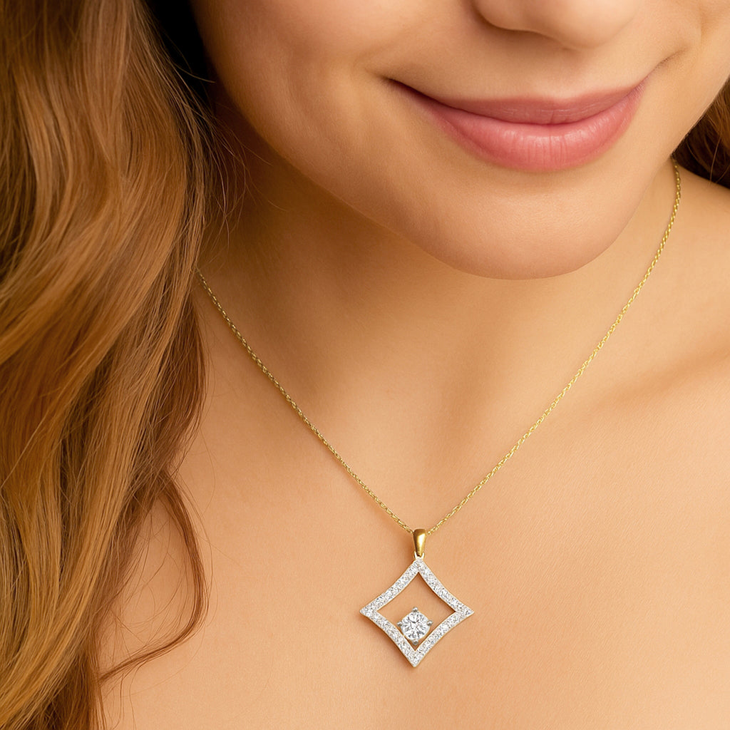 1.31 Round Shape | 925 Sterling Silver Gold Plated Halo Pendant Necklace
