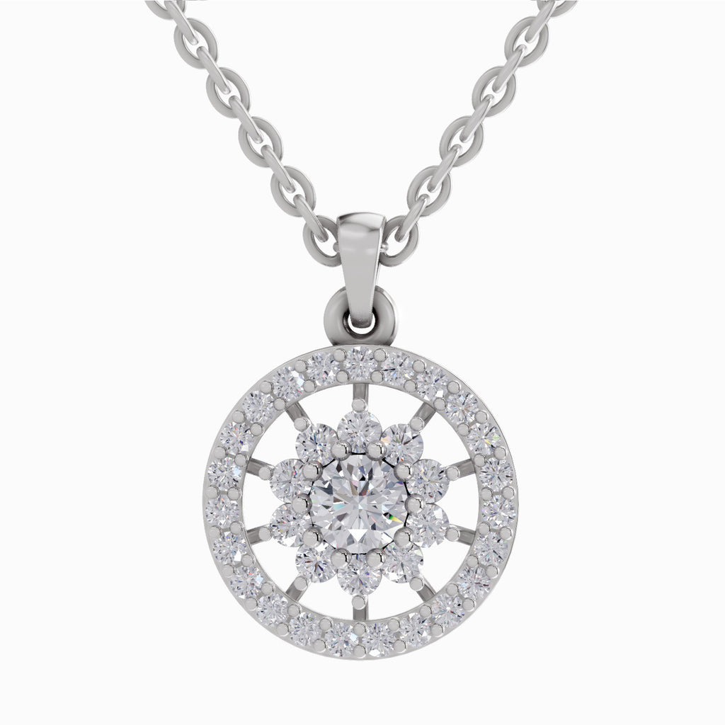 0.87 ct Starburst Halo Diamond Pendant in 14K