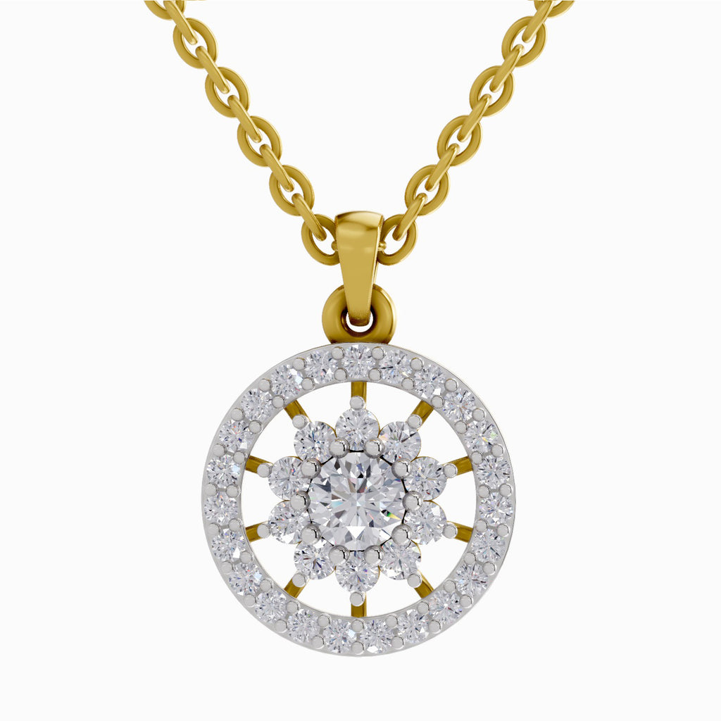0.87 ct Starburst Halo Diamond Pendant in 14K