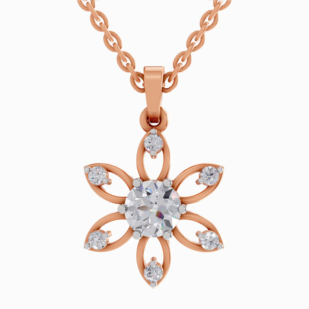 1 ct Floral Solitaire Diamond Pendant in 14K