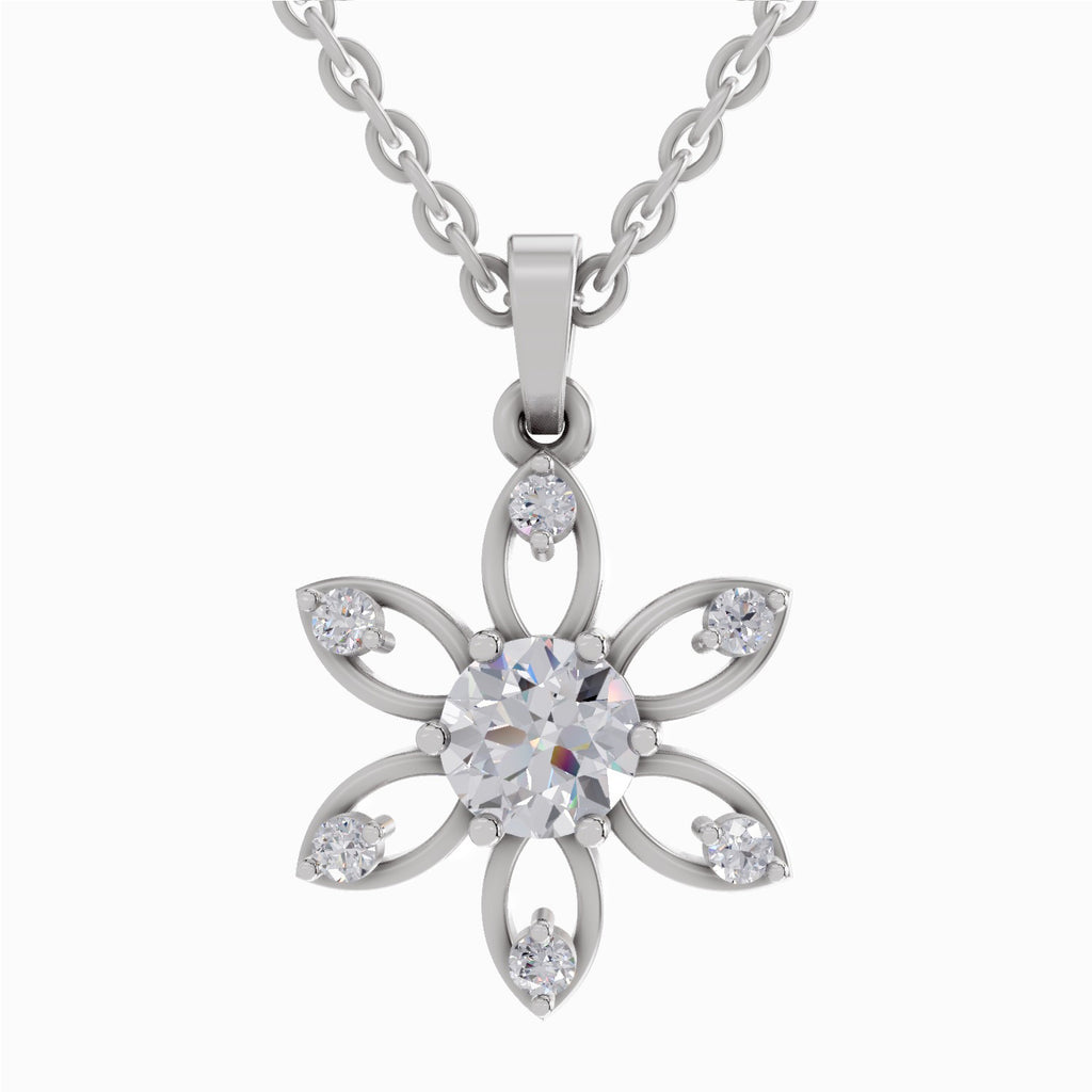 1 ct Floral Solitaire Diamond Pendant in 14K