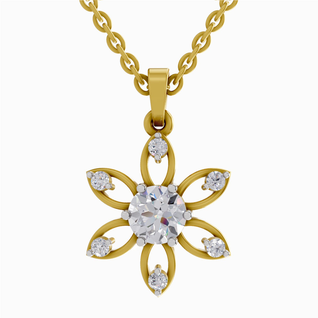 1 ct Floral Solitaire Diamond Pendant in 14K
