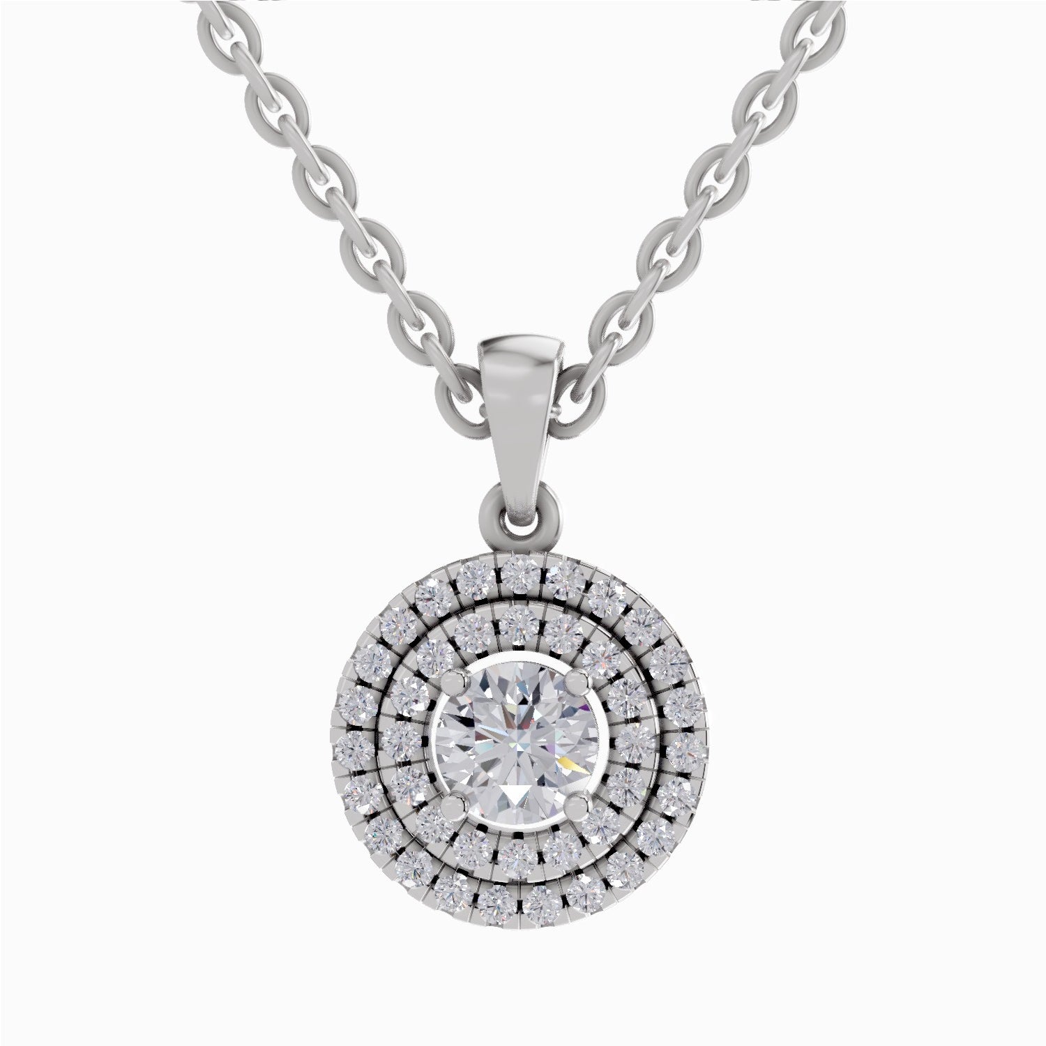 0.70 ct Double Halo Diamond Pendant in 14K