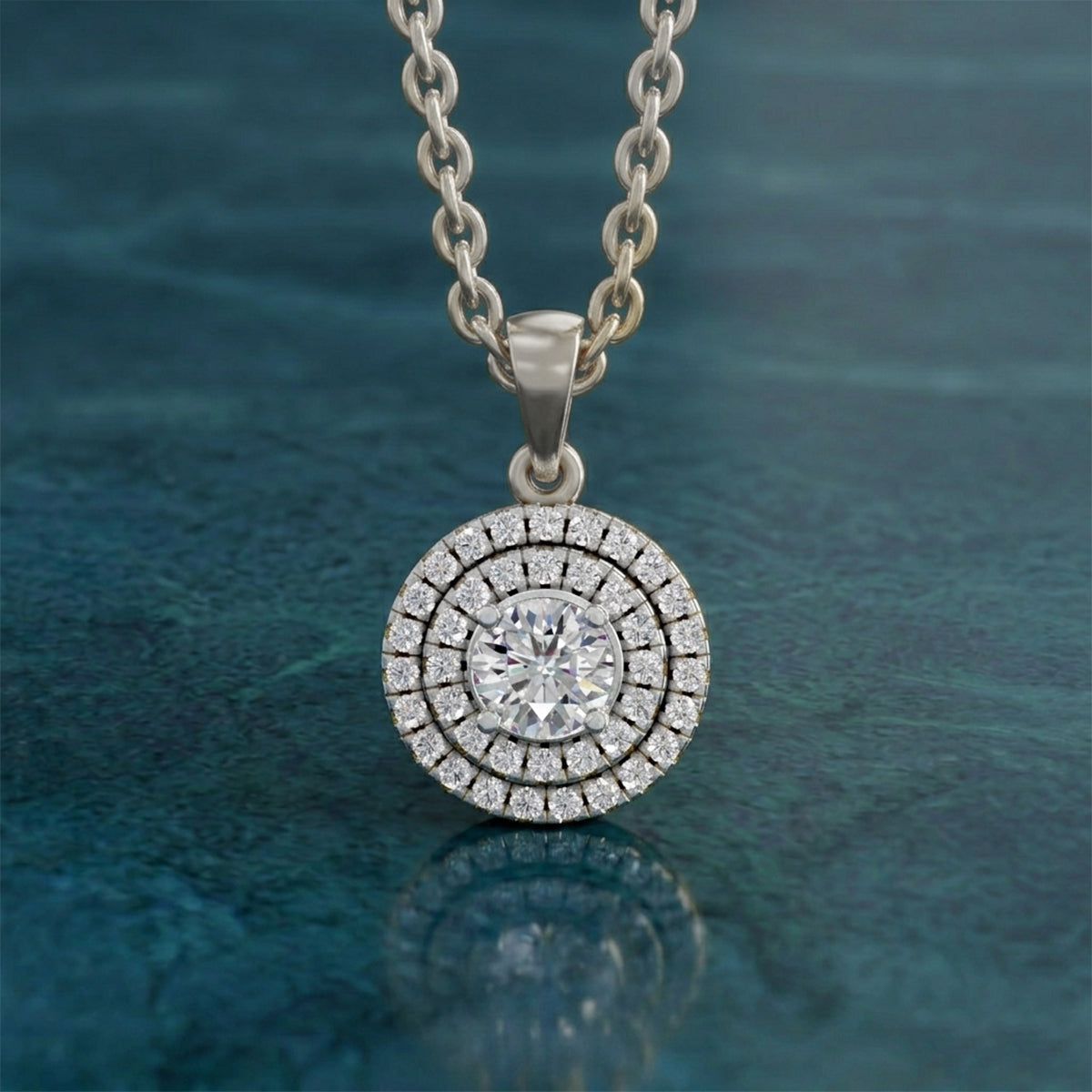 0.70 ct Double Halo Diamond Pendant in 14K