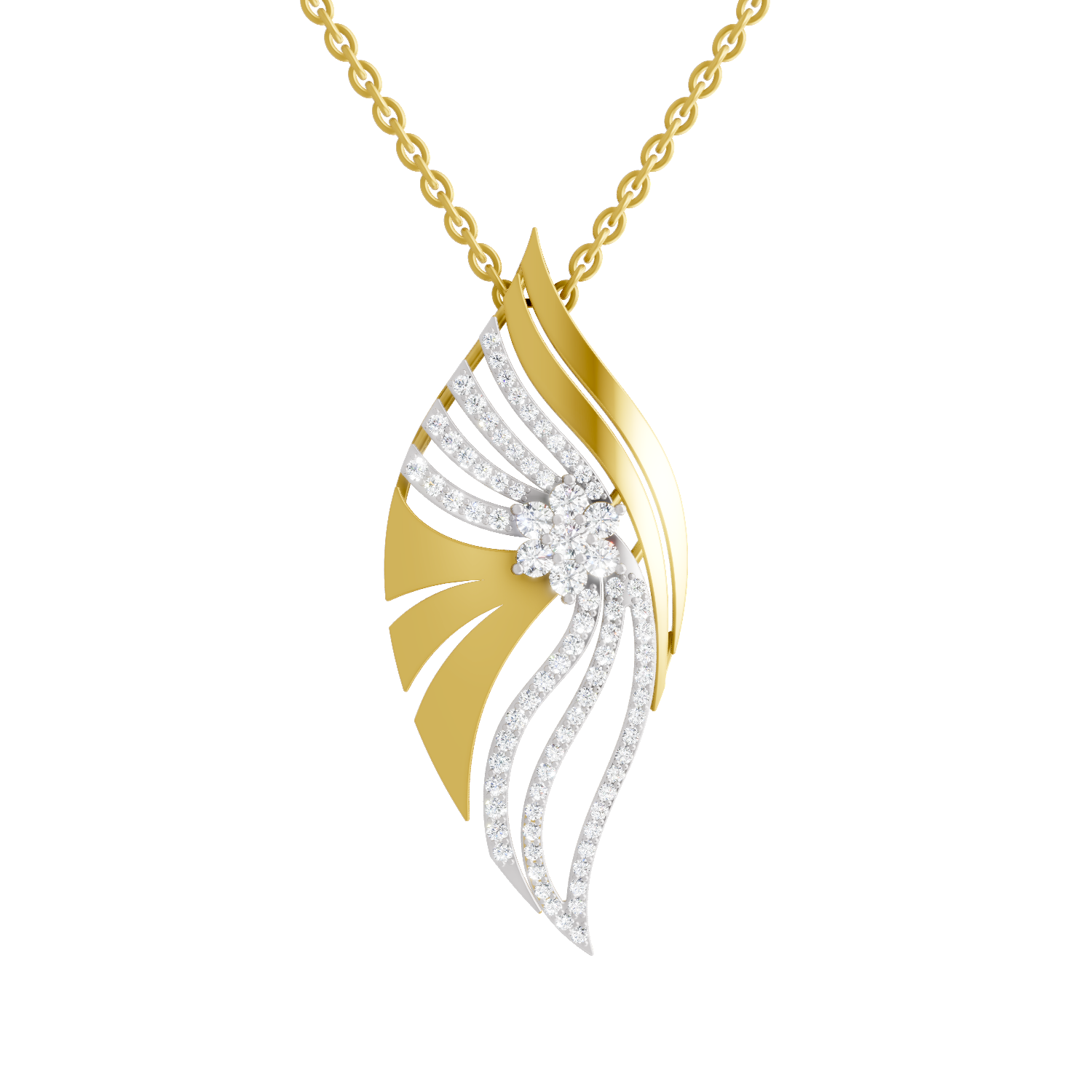 0.85 Carat | 925 Sterling Silver Gold Plated Leaf Cluster Diamond Pendant Necklace