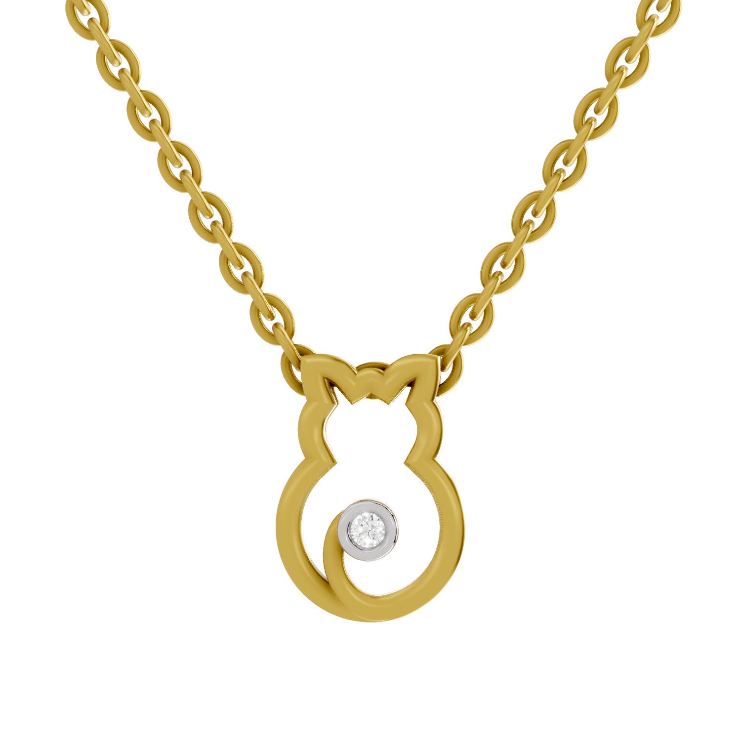 0.02 Carat | 925 Sterling Silver Yellow Gold Plated Celestial Cat pendant