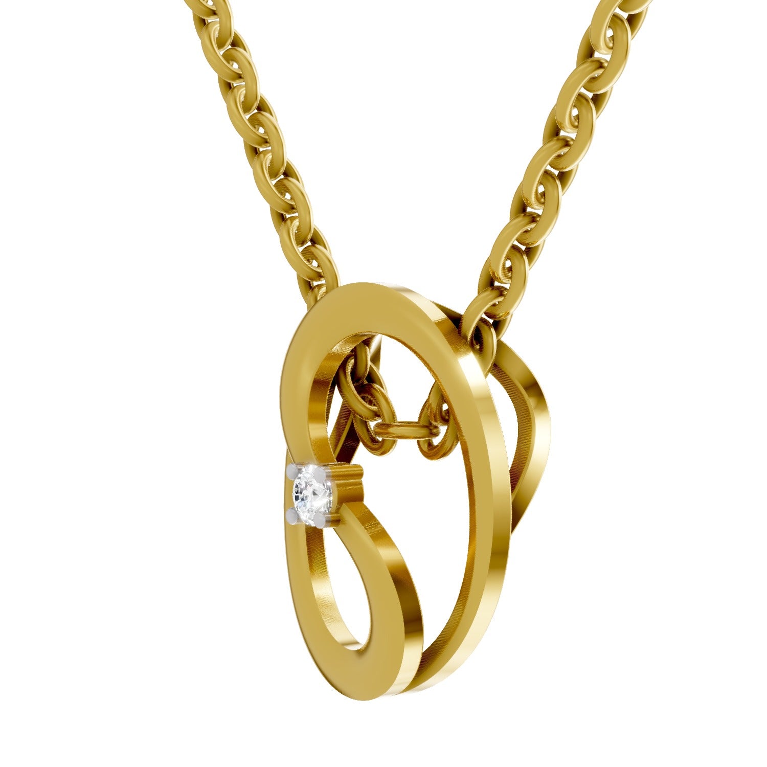 0.02 Carat 925 Sterling Silver Gold Plated Celestial Loop Pendant With Chain