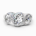2 Ct Oval Three-Stone Halo Ring | 14K White Gold