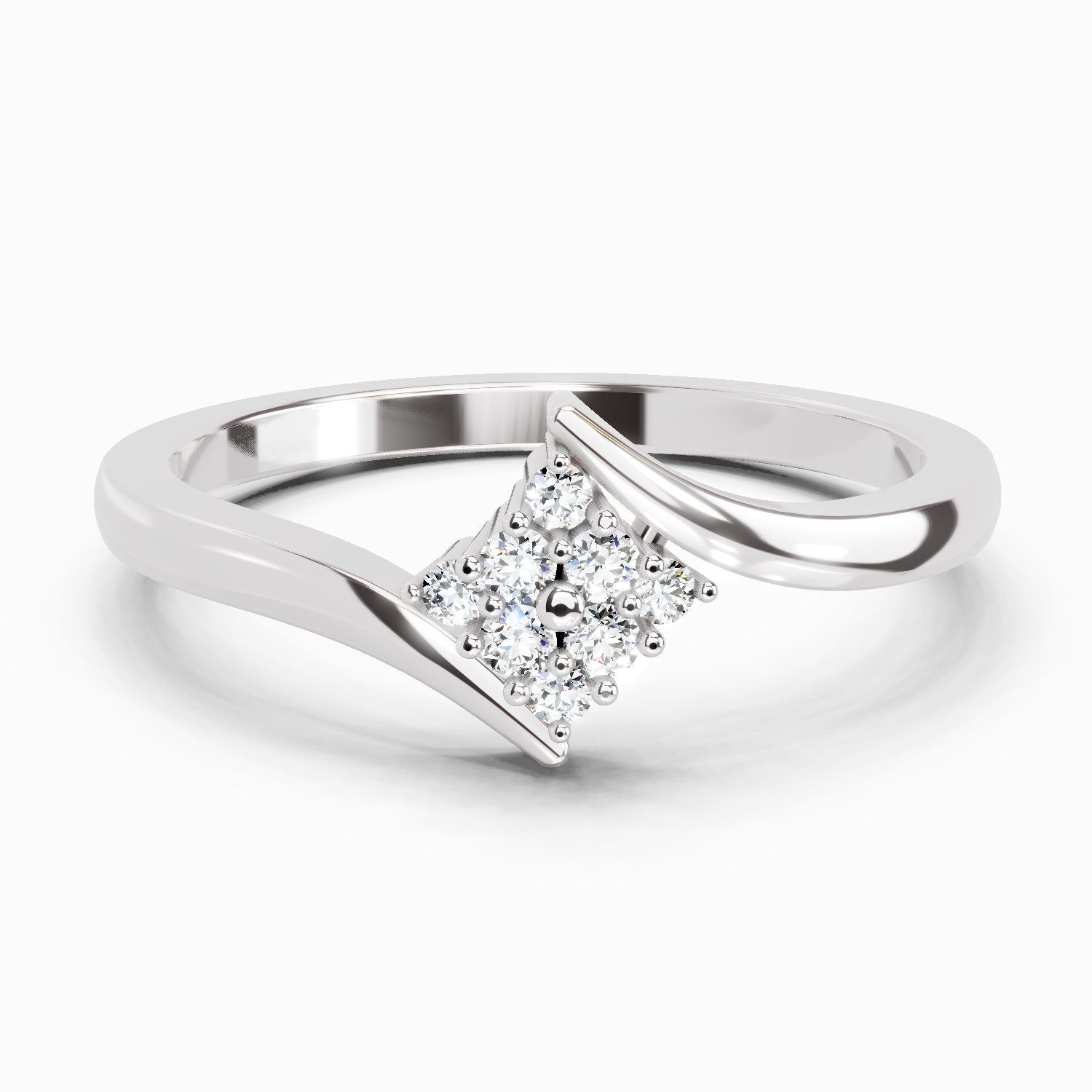 0.09 Ct Round Shape Diamond Cluster Ring | 14K White Gold
