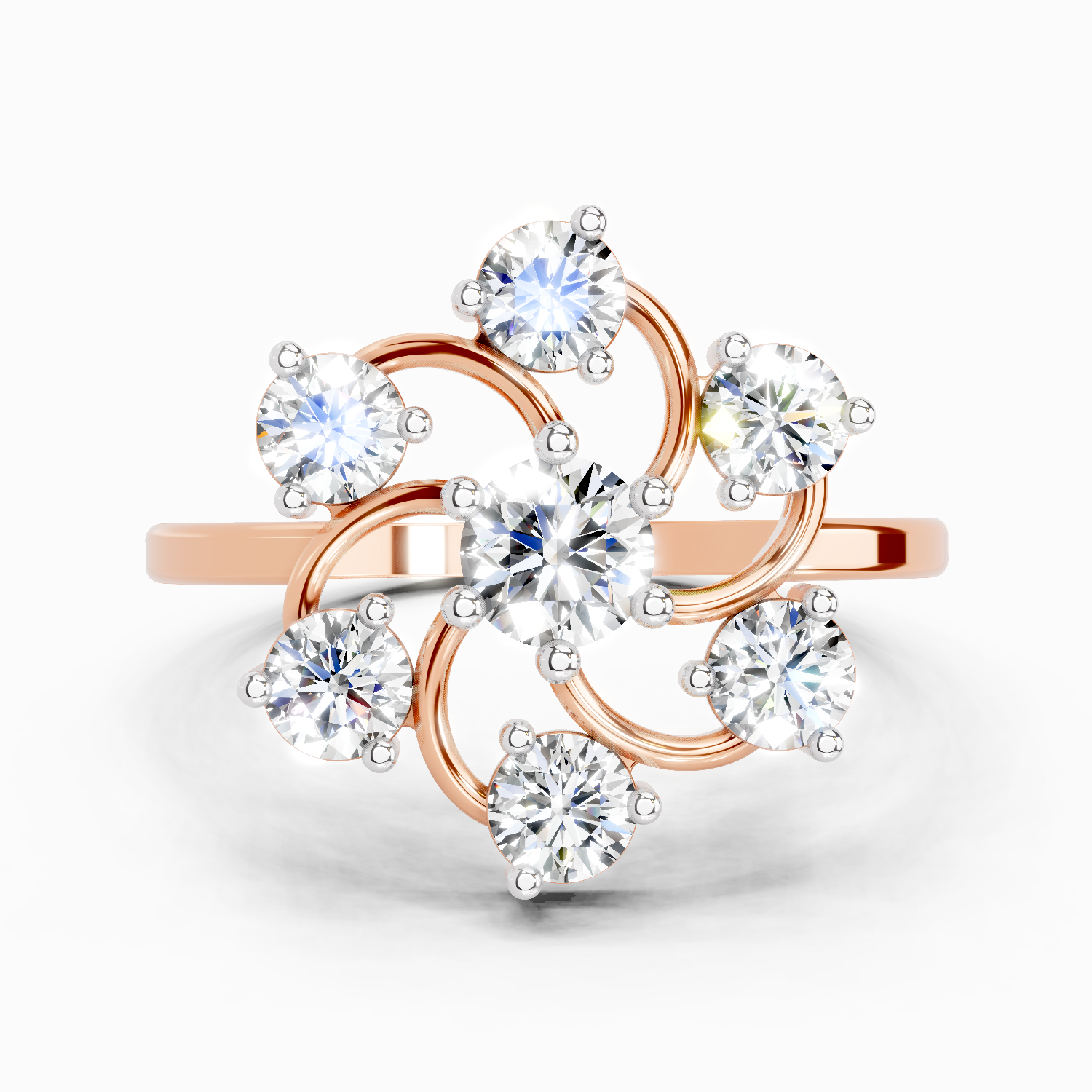 0.86 Ct Round Swirl Cluster Ring | 14K Rose Gold