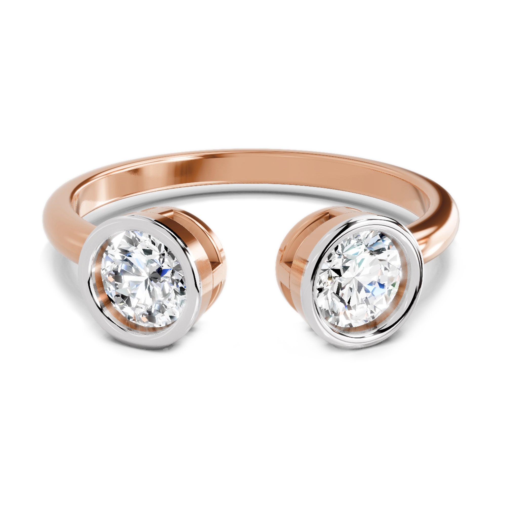 2 Stone Open 1 Ct Round Shape Diamond | 14K Rose Gold