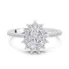 0.64 Carat Pear Shape Halo Engagement Ring | 14K White Gold