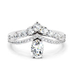 0.82 Ct Oval Diamond Crown Ring Set | 14K White Gold