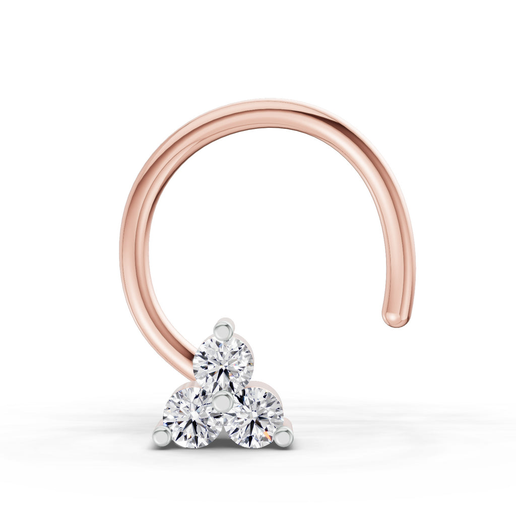 0.03 Ct Triangle Stud Round Shape Nose Pin | 14K Yellow Gold