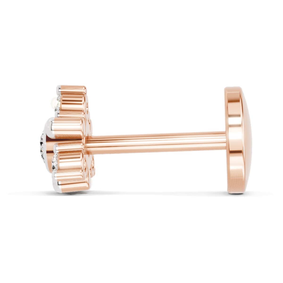 0.04 Ct Floral Nose Pin Round Shape | 14K Yellow Gold