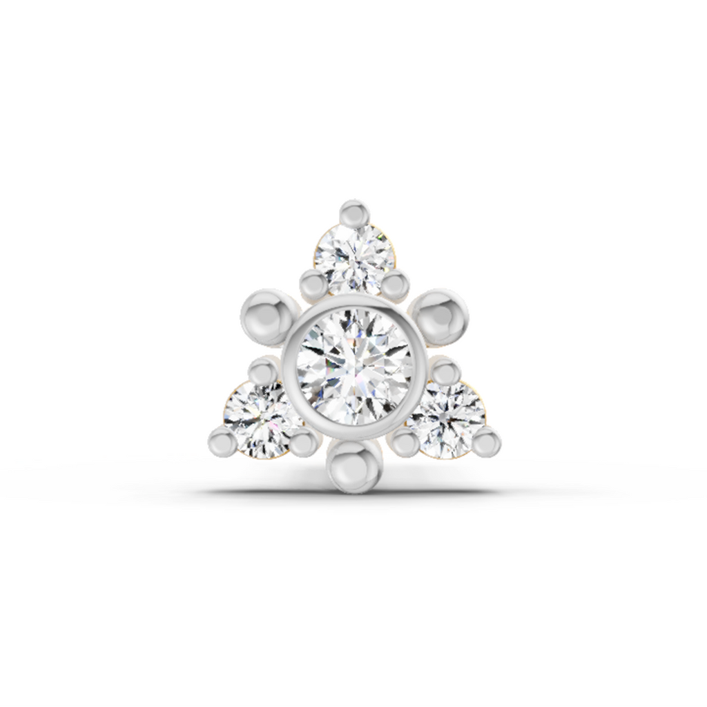 0.04 Ct Floral Nose Pin Round Shape | 14K Yellow Gold