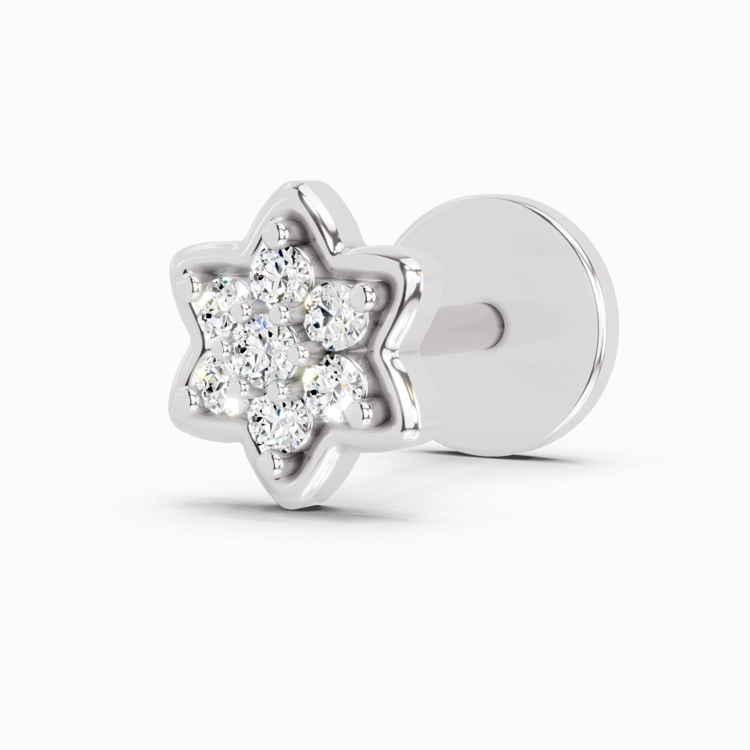 0.04 Carat Round Shape Star Diamonds Diamond Nose Pin | 14K White Gold-Screw