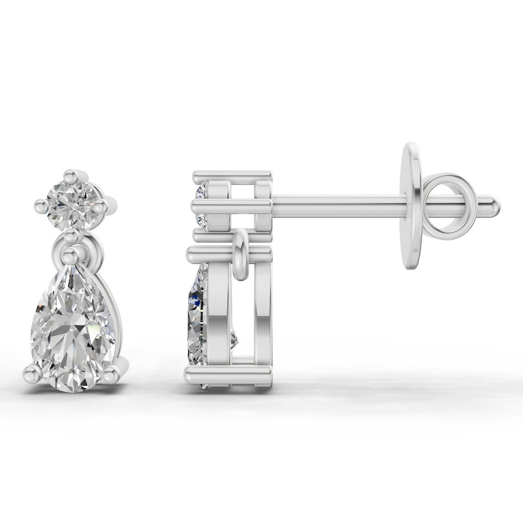 0.89 Ct  Pear-Shaped Diamond Drop Stud Earrings | 14K Rose Gold