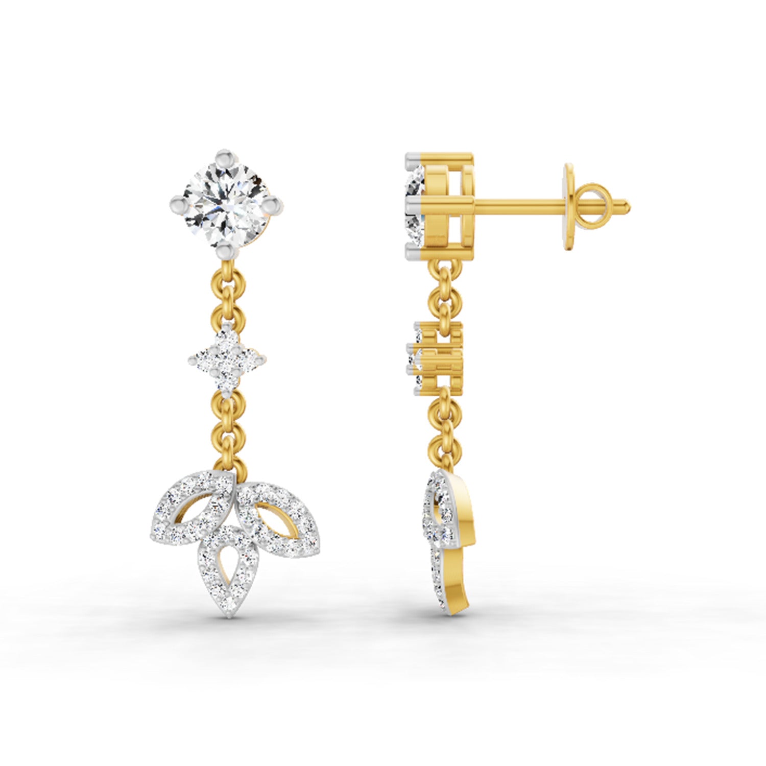 1.05 CtRound Shape Diamond Drop Earrings | 14K Yellow Gold