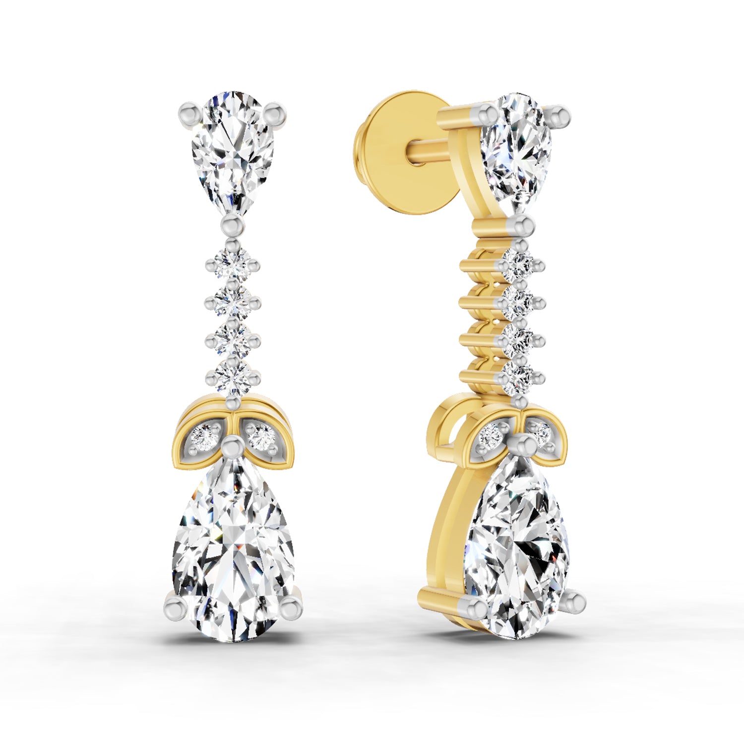 2.5 Ct Pear Shape Dangle Diamond Earrings | 14K Rose Gold