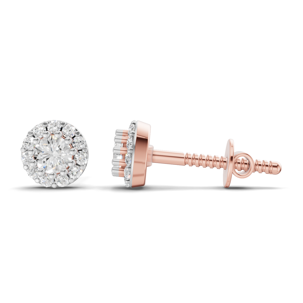0.34 Carat Celestial Halo Studs Earrings | 14K Rose Gold