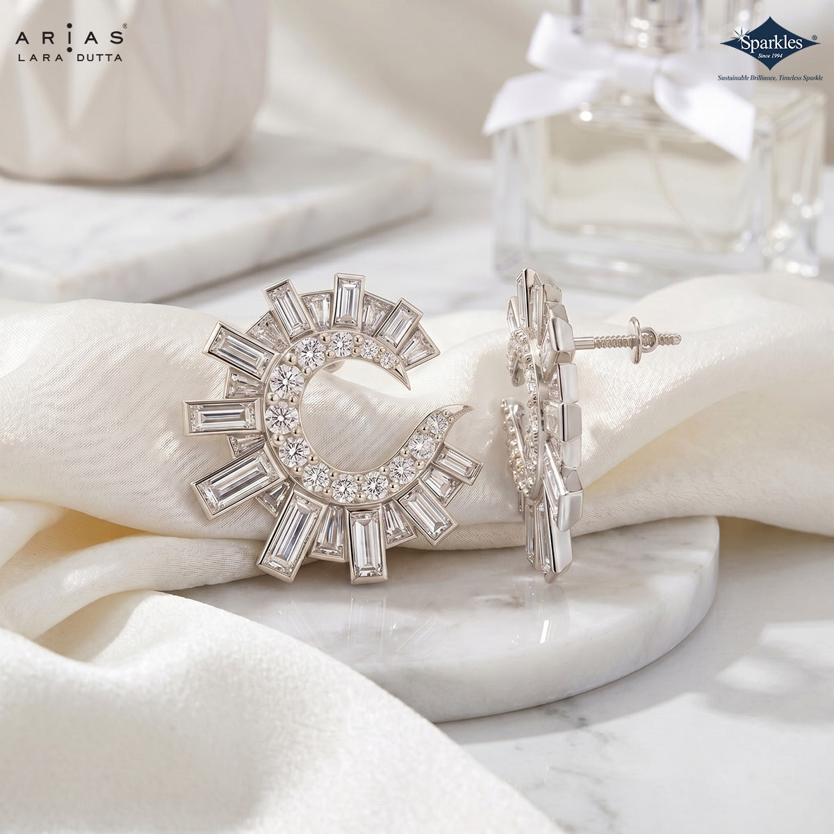 Arias by Lara Dutta Emerald & Baguette Diamond Studs