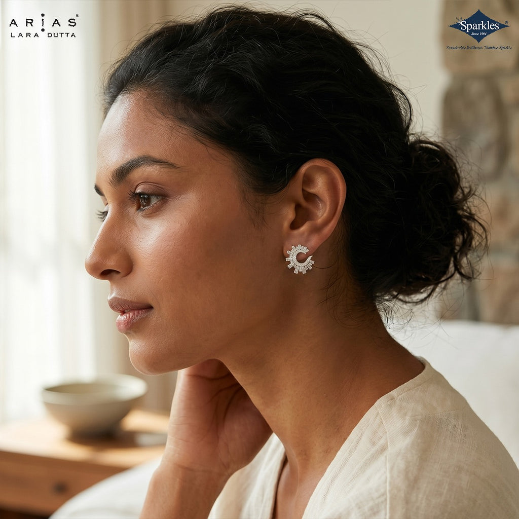 Arias by Lara Dutta Emerald & Baguette Diamond Studs