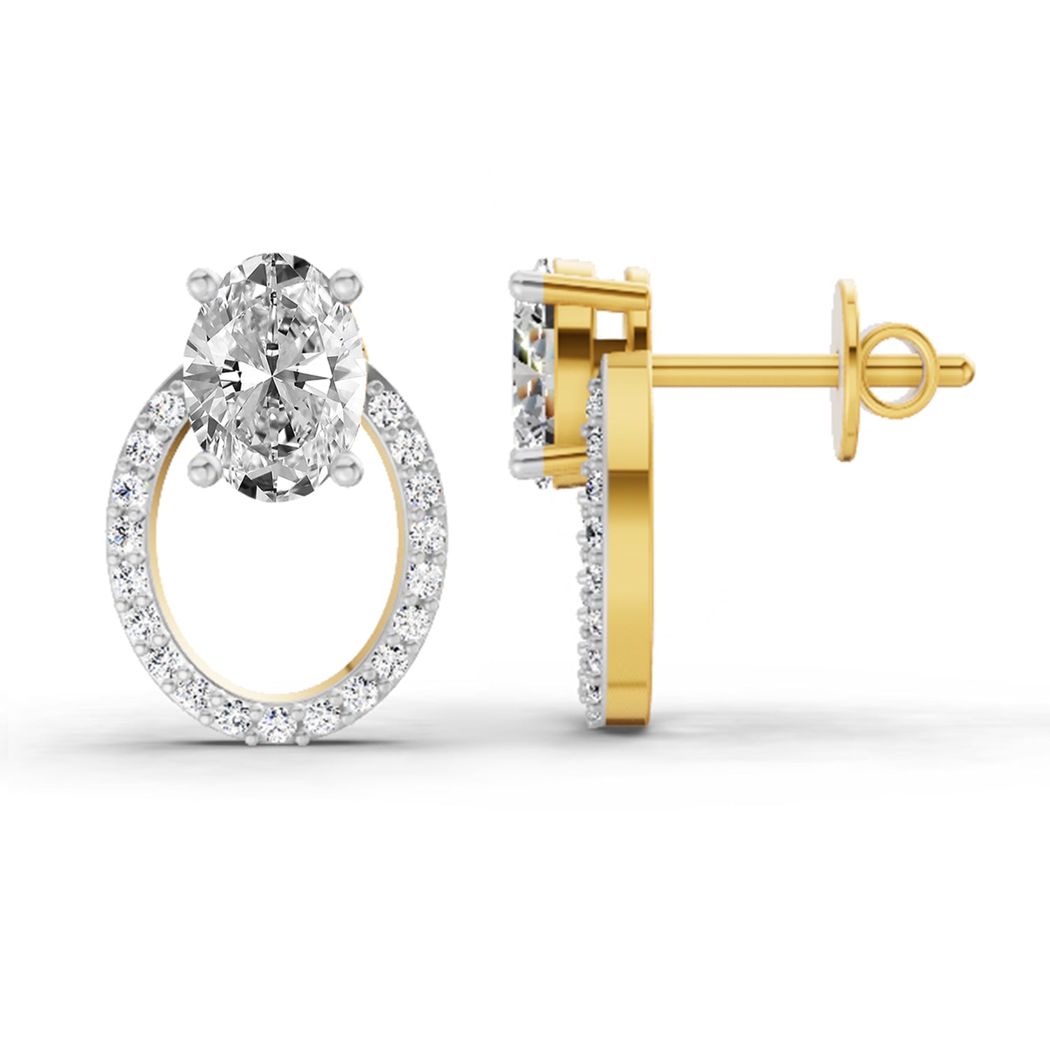 1.73 Ct Oval Halo Stud Earrings |  14K Yellow Gold