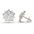 0.91 Ct Round Flower Stud Earrings |  14K White Gold